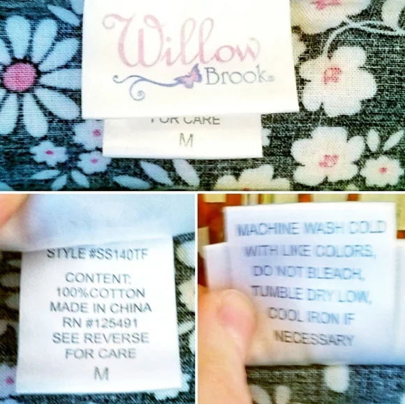 Willow Brooks Scrub Top Black Floral Size M - Picture 6 of 9